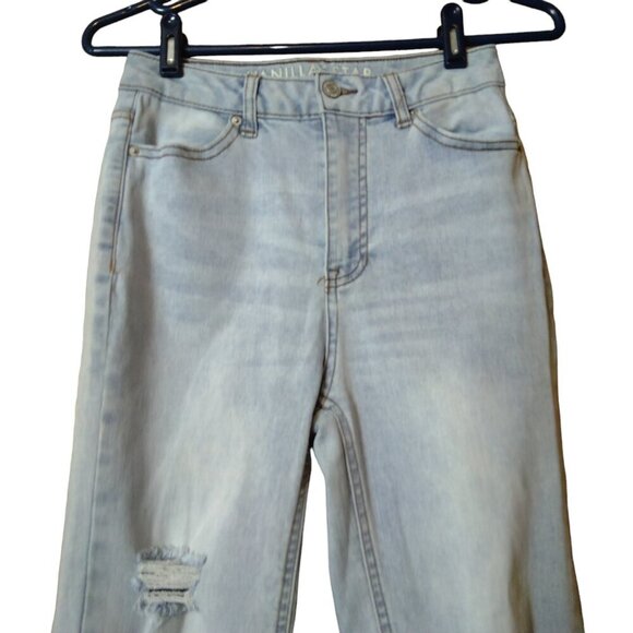 Vanilla Star Women's Size 1 Mom Jean High Rise Tapered Distressed Denim - Picture 2 of 5